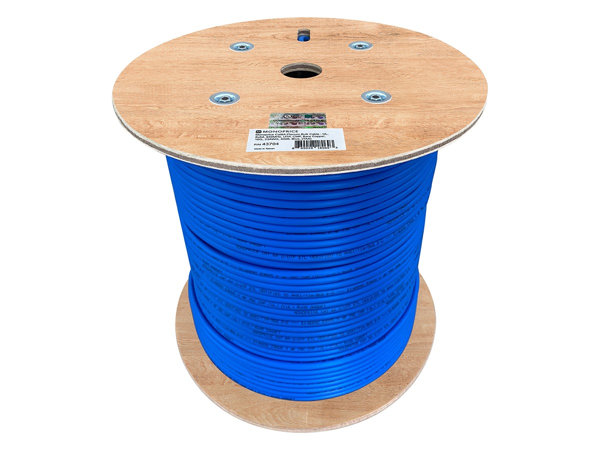 Monoprice Cat6A 500ft Blue CMP UL Bulk Cable, TAA, Solid, UTP