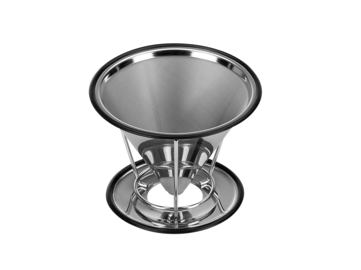Pour Over Coffee Dripper Slow Drip 304 Stainless Steel Coffee Filter Reusable Metal Cone Paperless Single Cup 1-2 Cup Coffee Maker with Non-slip Cup Stand  - main image