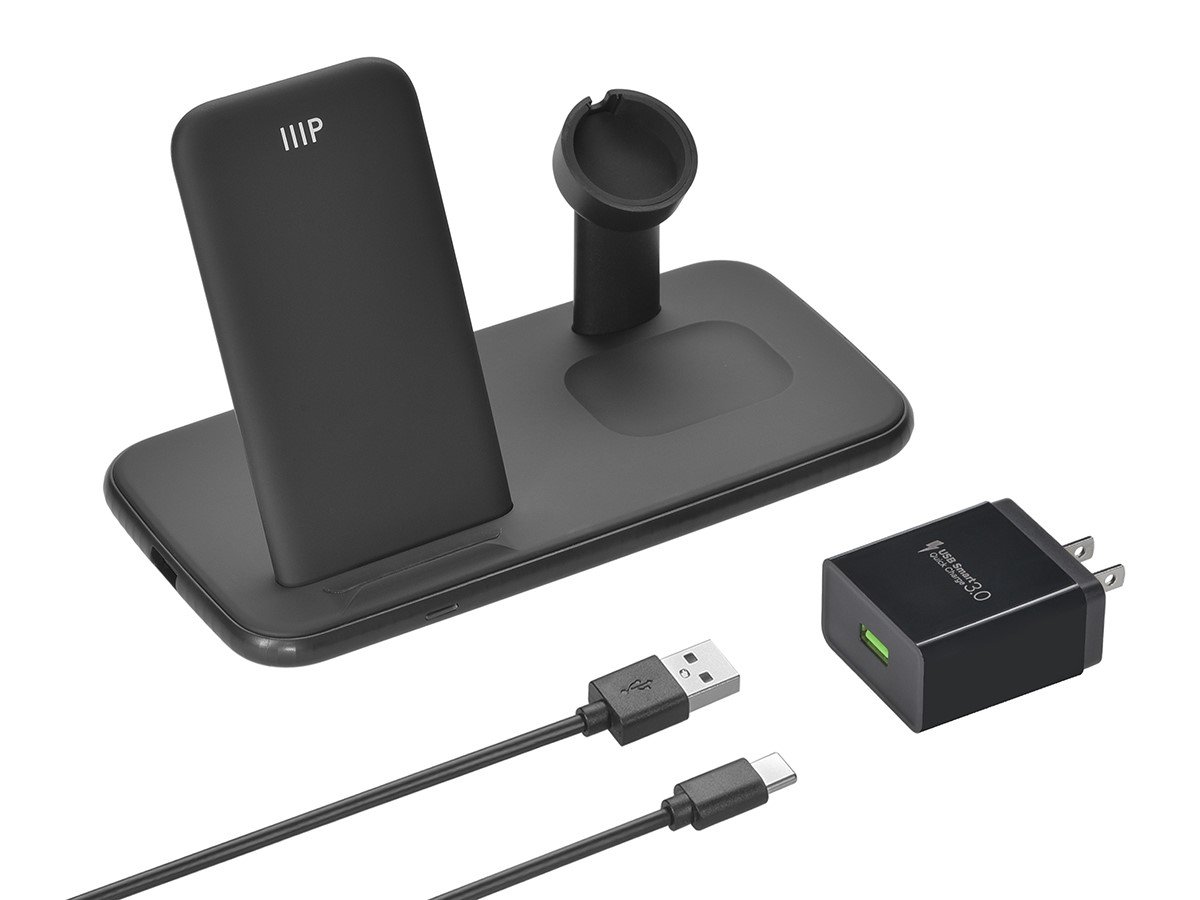 Monoprice 3-in-1 Wireless Charging Stand, Bundled with QC3.0 Wall Charger - main image