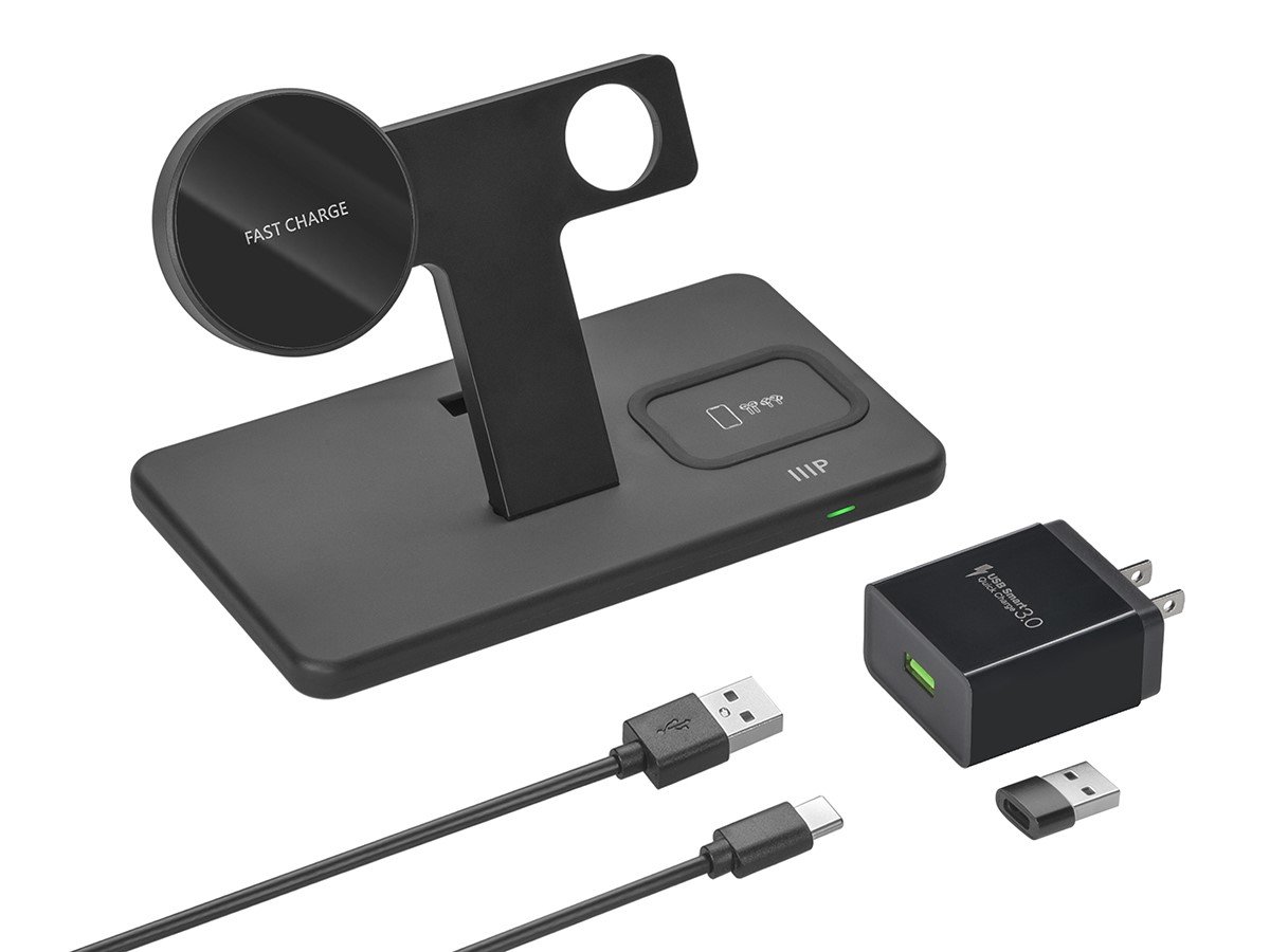 Monoprice Magsafe 3-in-1 Wireless Charging Stand, Bundled with QC3.0 Wall Charger - main image