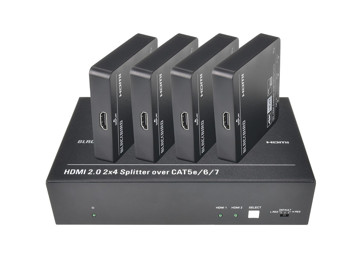 Monoprice Blackbird 4K 2x4 Splitter Extender Complete Solution Kit, 4K@60, HDMI 2.0, 18Gbps, HDR, HDMI-over-Ethernet Cat5e/6/7, 80m, POC, Downscaler, Optical/Analog Audio Extractor, RS232 - main image