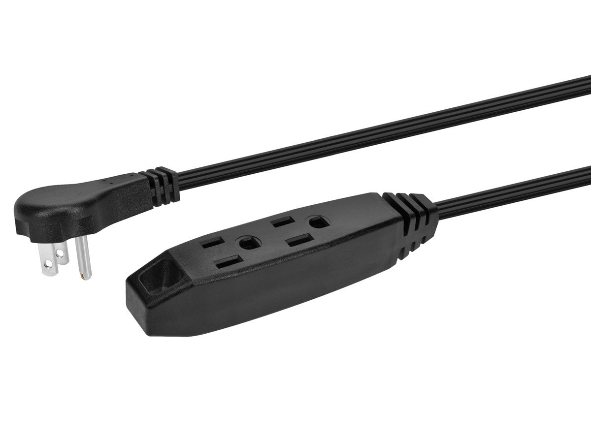 Monoprice 3-Outlet Flat Plug Household Extension Cord, 16AWG, 13A,  SPT-2, Black, 6ft - main image