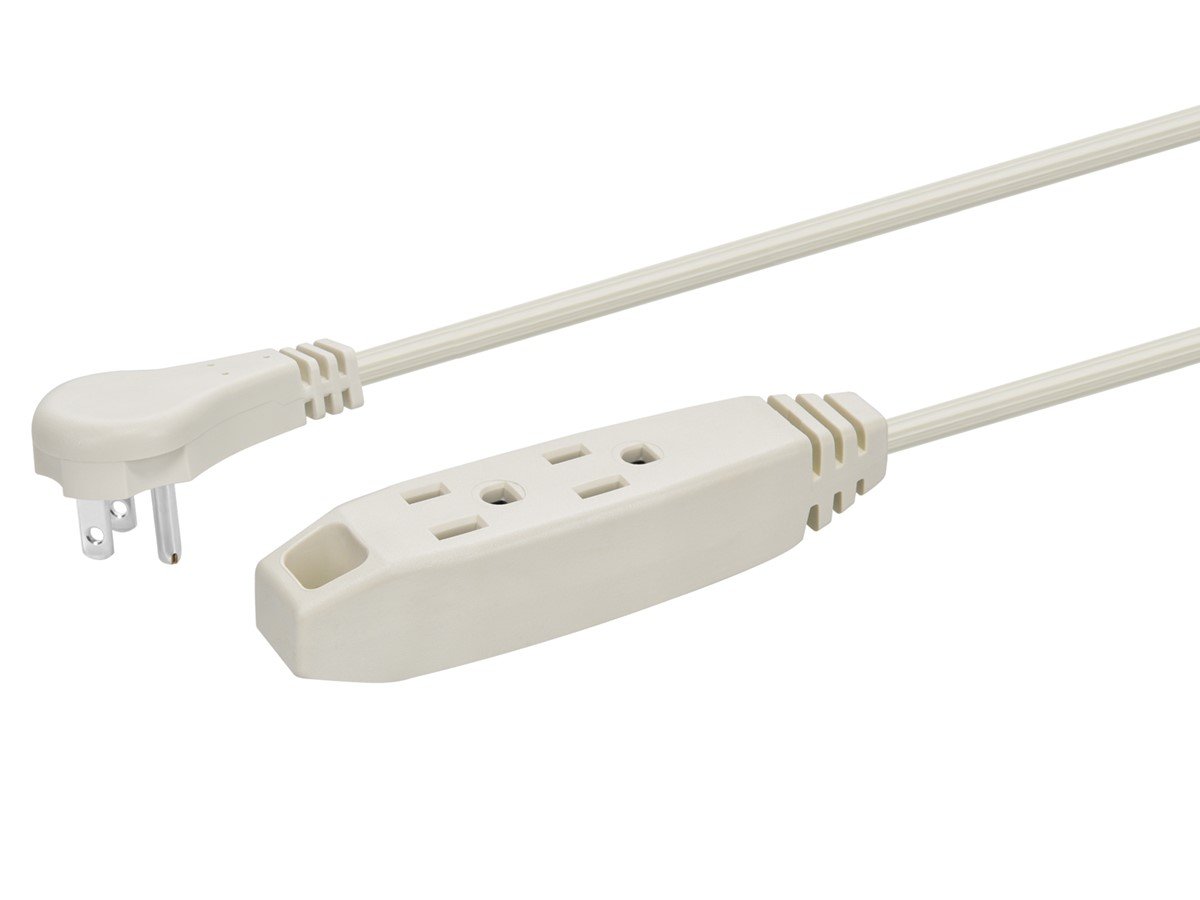 Monoprice 3-Outlet Flat Plug Household Extension Cord, 16AWG, 13A,  SPT-2, White, 6ft - main image