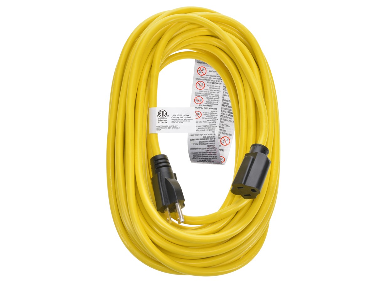 Monoprice Extension Cord - Indoor & Outdoor NEMA 5-15P to NEMA 5-15R 14AWG  15A/1875W 3-Prong Black 25ft