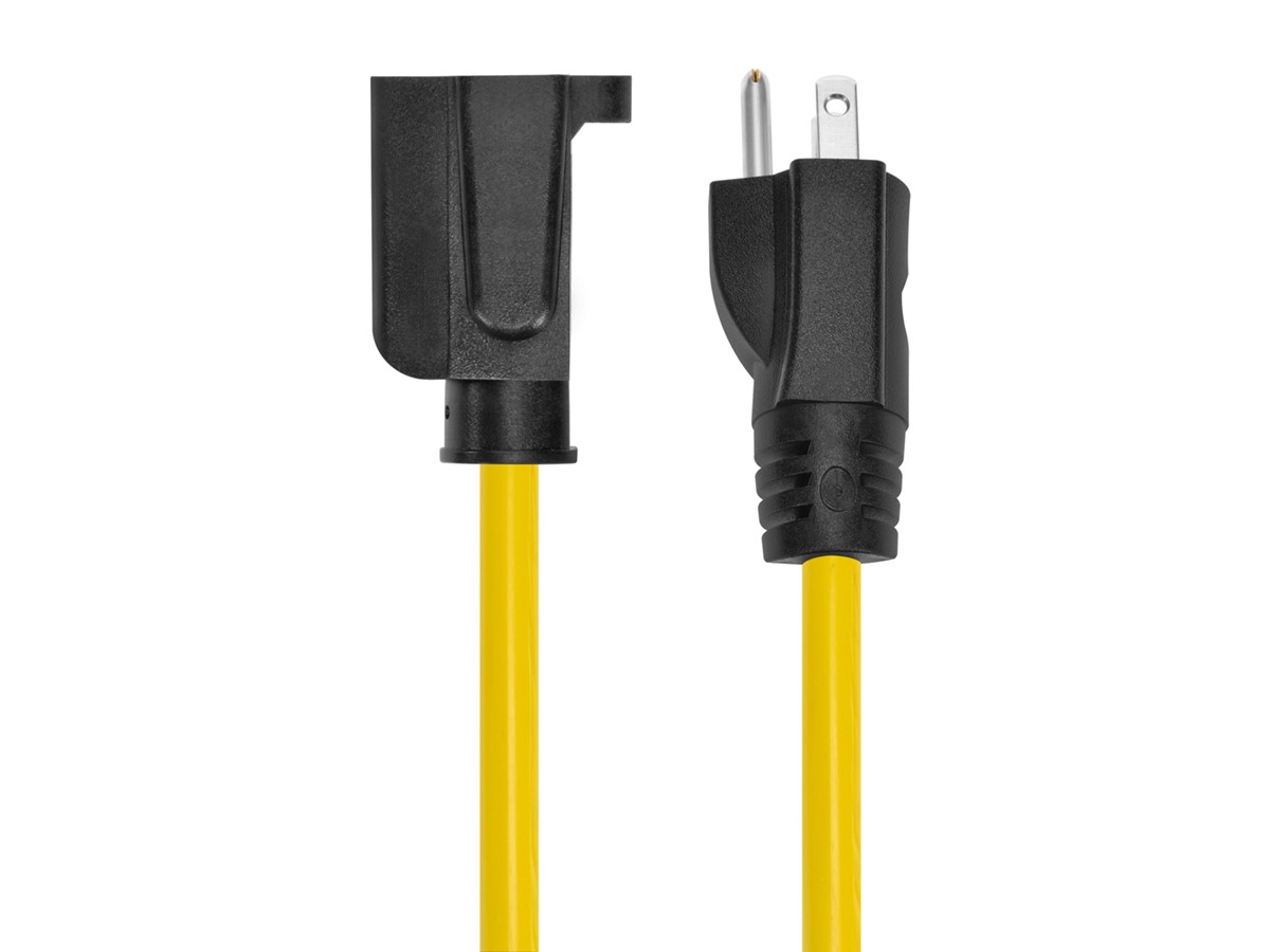 Locking Extension Cord, Outdoor, 15.0, 125V AC, Number of Outlets 1, Yellow  with Black Stripe - Grainger