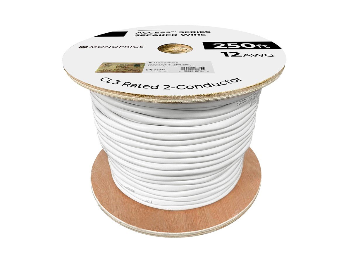 Monoprice Speaker Wire CL3 Rated 2-Conductor 12AWG 250ft White