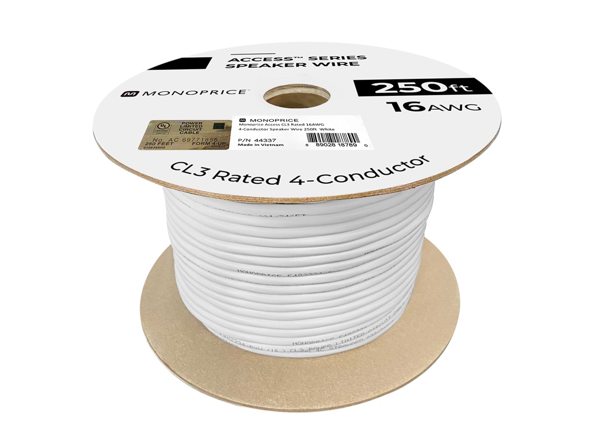 Monoprice Speaker Wire CL3 Rated 4-Conductor 12AWG 250ft White
