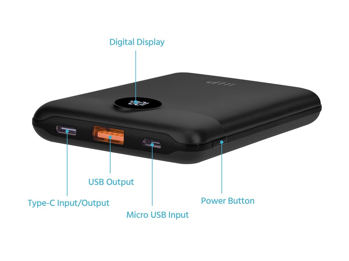 Compact Mini Power Bank 10000mAh USB-A and USB-C