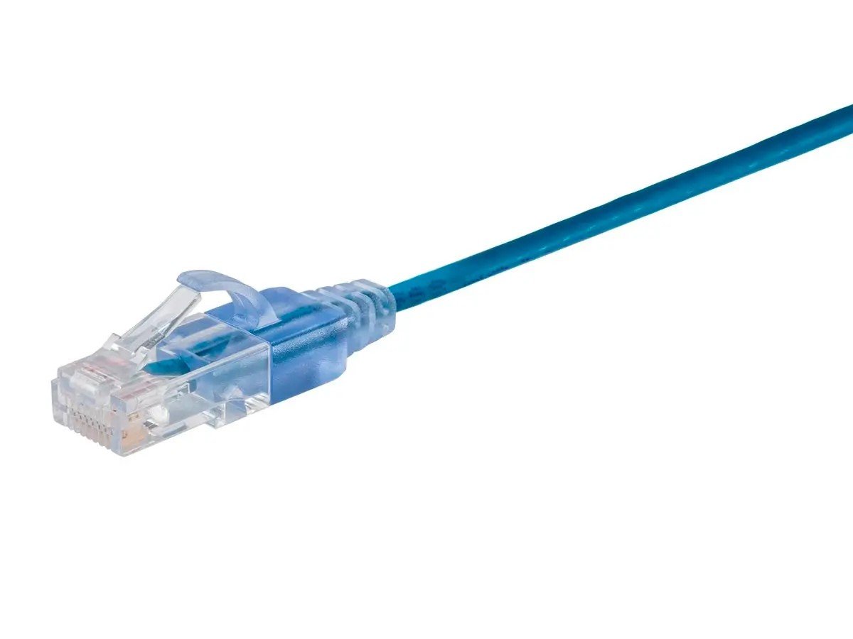 Monoprice Cat6A 6in Blue Patch Cable, UTP, 30AWG, 10G, Pure Bare Copper, Snagless RJ45, SlimRun Series Ethernet Cable - main image