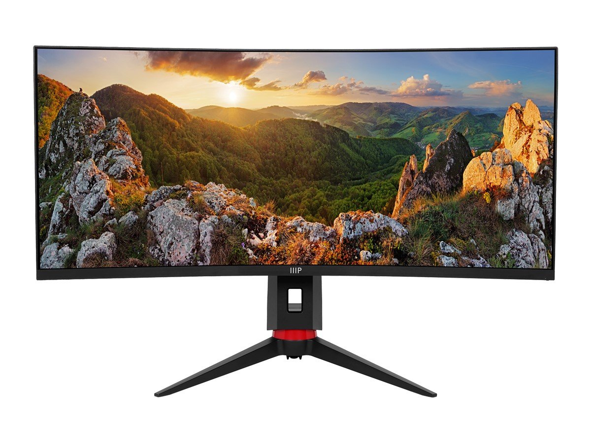 Monoprice 34in CrystalPro Curved 1000r VA Panel 3440x1440 WQHD 5ms 165Hz 65W USB-C Height Adjustable Stand