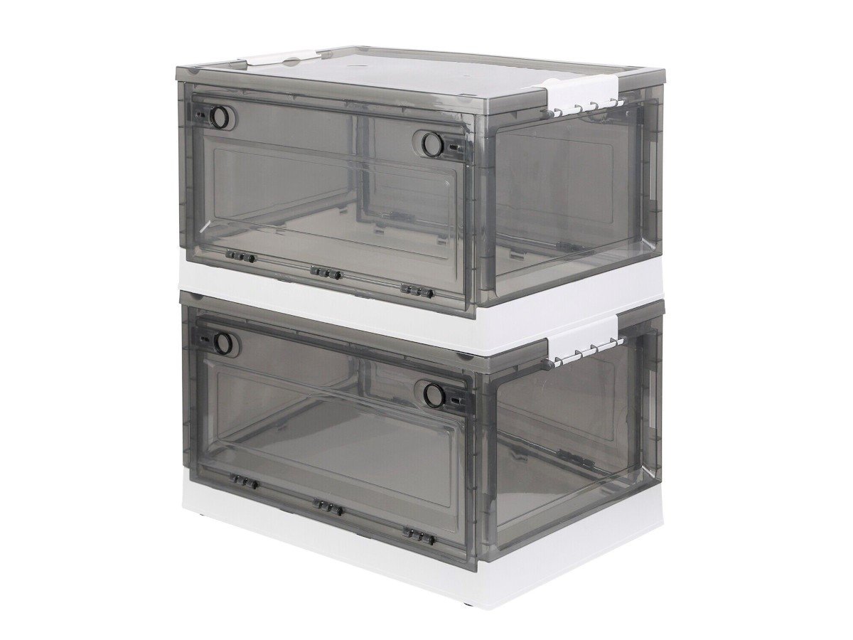 MPM 2 PACK Stackable Foldable Clear Storage Box with Lid and