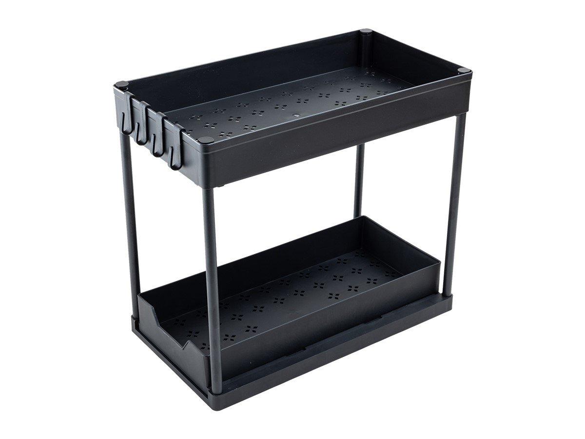 2-Pack Black 2-Tier Under Sink Organizers - Multi-Use Storage Shelves
