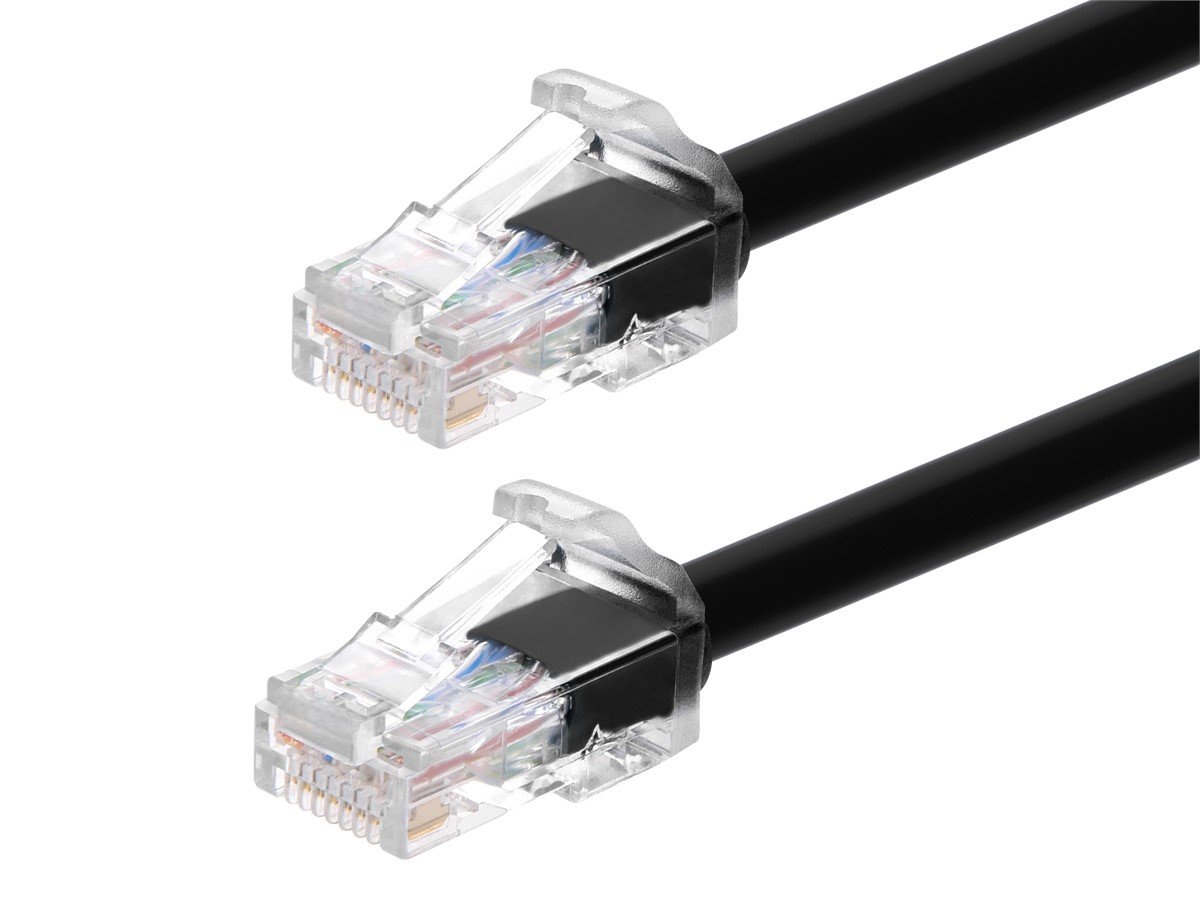 Monoprice Cat6A 1ft Black Component Level Patch Cable, UTP, 24AWG, 500MHz, Pure Bare Copper, Snagless RJ45, Micro SlimRun Series Ethernet Cable - main image