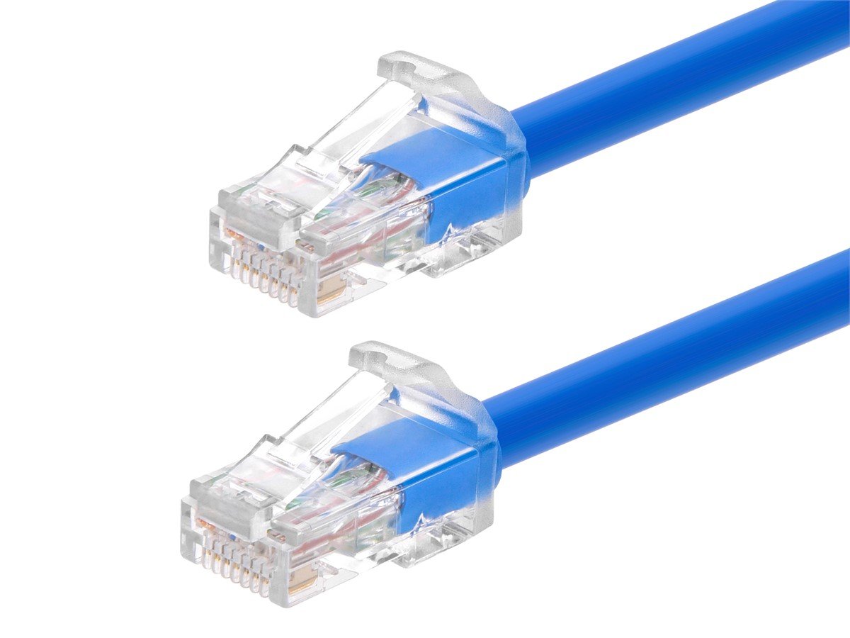 Monoprice Cat6A 1ft Blue Component Level Patch Cable, UTP, 24AWG, 500MHz, Pure Bare Copper, Snagless RJ45, Micro SlimRun Series Ethernet Cable - main image