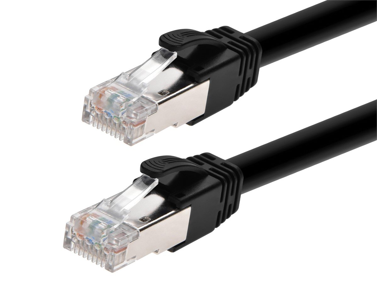 Monoprice Cat6A 1ft Black PoE Patch Cable, 100W, PoE ++ (IEEE 802.3af/at/bt), UTP, 22AWG, 500MHz, Stranded Pure Bare Copper, Shielded RJ45, Ethernet Cable - main image
