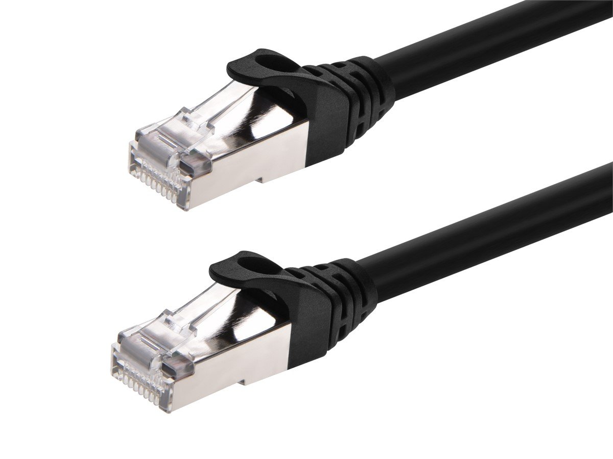 Monoprice Cat6A 7ft Black Outdoor Patch Cable, Double Shielded (S/FTP), PE+PVC, 26AWG, 500MHz, Pure Bare Copper, Snagless RJ45, Flexboot Series Ethernet Cable Black - main image