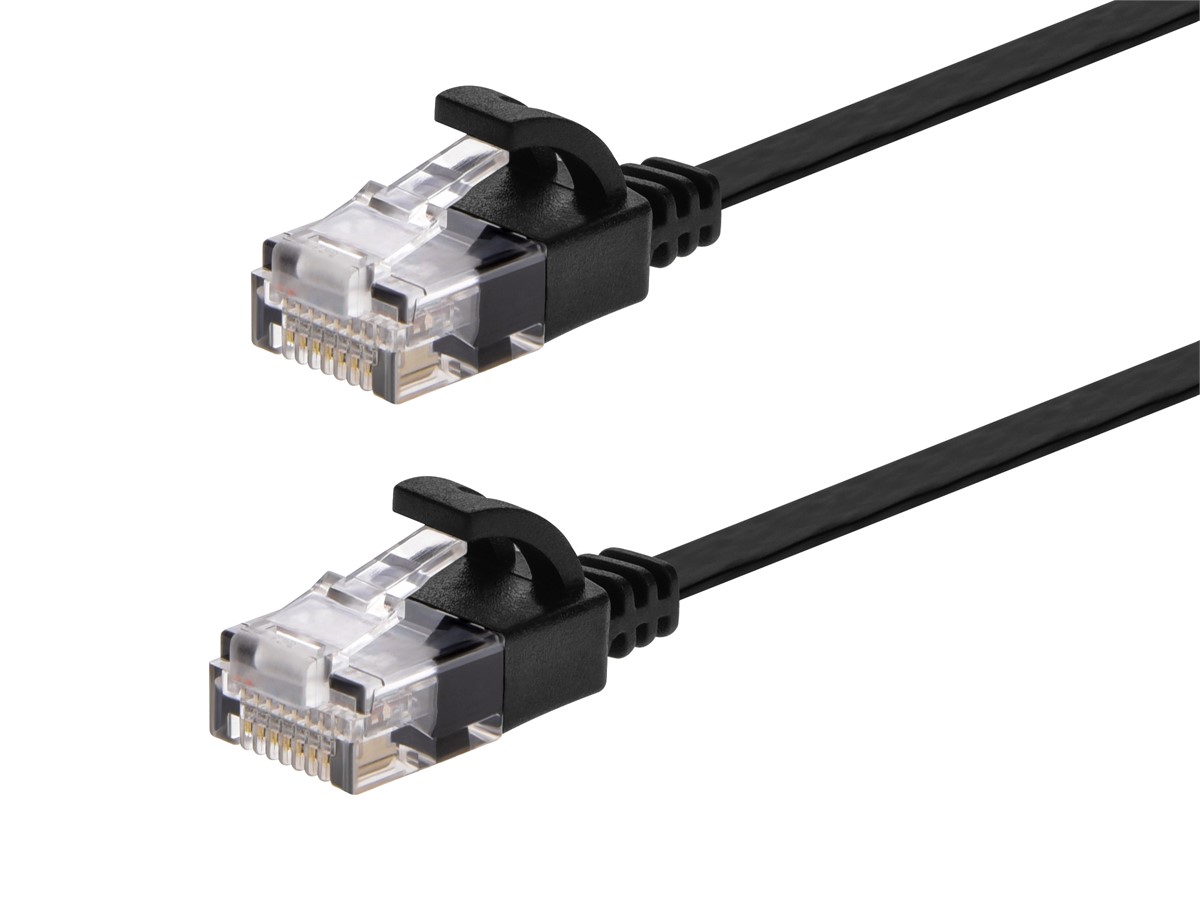 Monoprice Cat6A 7ft Black Patch Cable, UTP, 34AWG, 10G, CM Pure Bare Copper, Snagless RJ45, Micro SlimRun Flat Series Ethernet Cable Black - main image