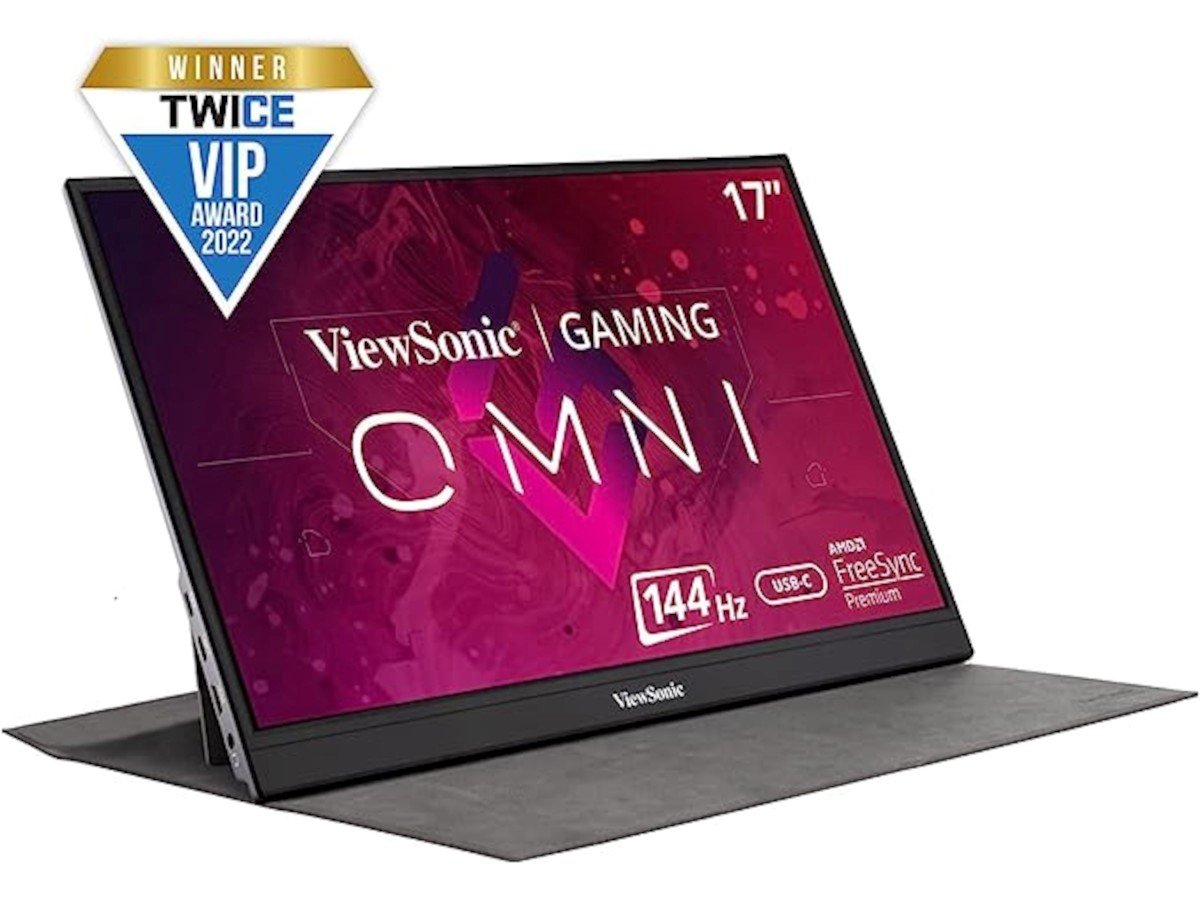 ViewSonic VX1755 17 Inch 1080p Portable IPS Gaming Monitor With 144Hz, AMD FreeSync Premium, 2 Way Powered 60W USB C, Mini HDMI, And Built In Stand Wi