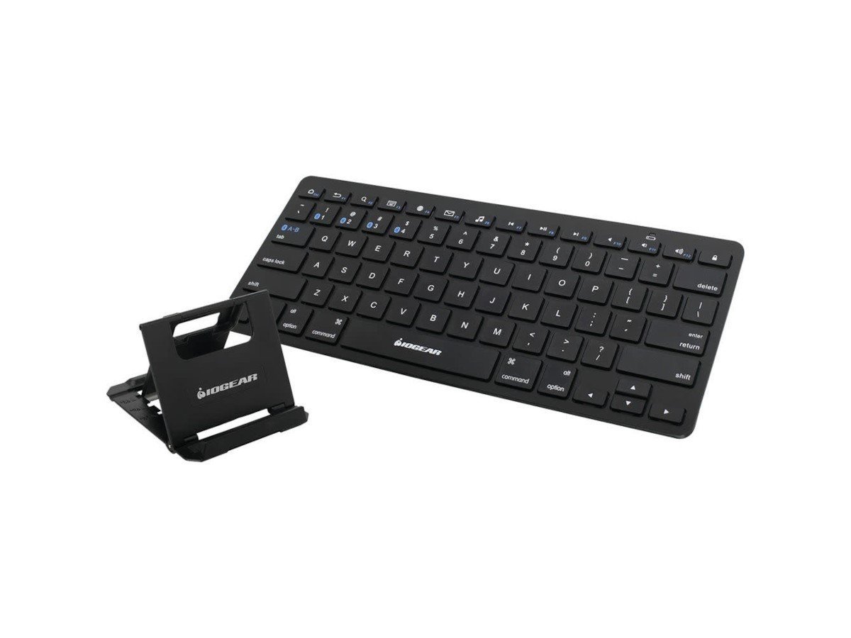 IOGEAR Slim Multi-Link Bluetooth Keyboard With Stand - Wireless Connectivity - Bluetooth - 33 Ft - 78 Key - English (US) - QWERTY Layout - Computer, T