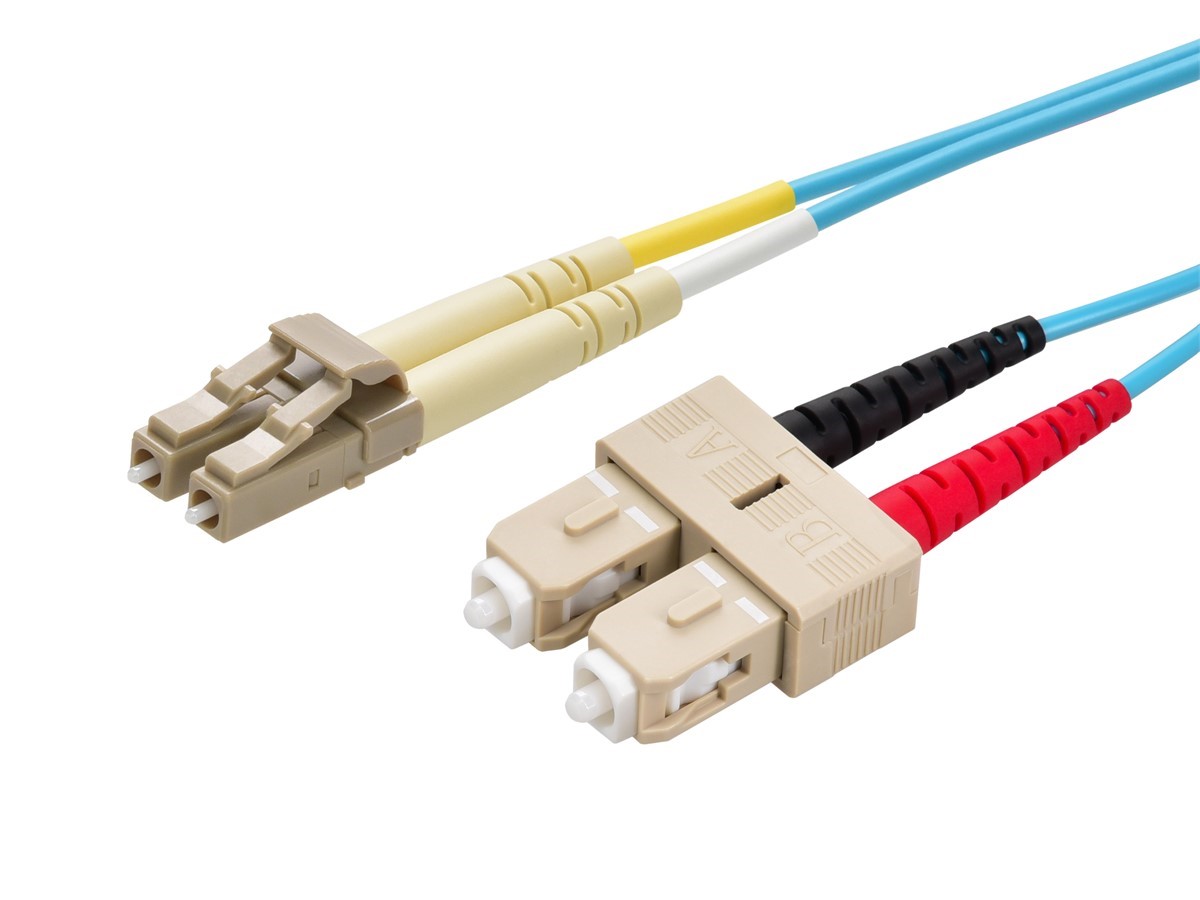 Monoprice Multi-Mode OM4 Fiber Optic Cable - LC-SC UL 2mm 50/125 OFNR Duplex Aqua 40m