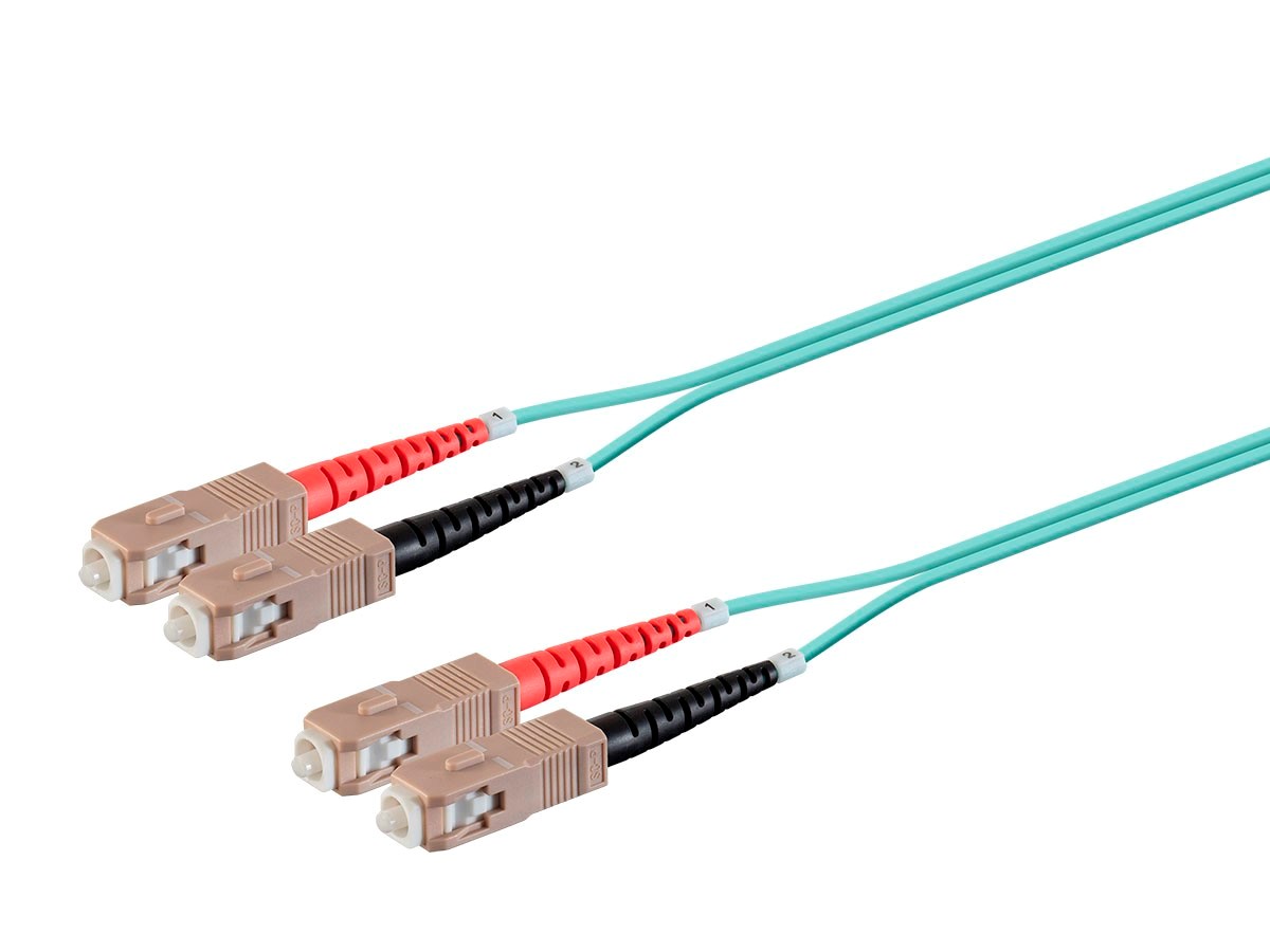 Monoprice Multi-Mode OM4 Fiber Optic Cable - SC-SC UL 3mm 50/125 OFNR Duplex Aqua 30m
