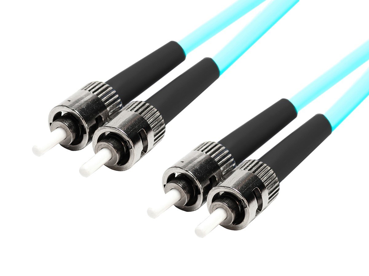 Monoprice Multi-Mode OM3 Fiber Optic Cable - ST-ST UL 3mm 50/125 OFNR Duplex Aqua 35m