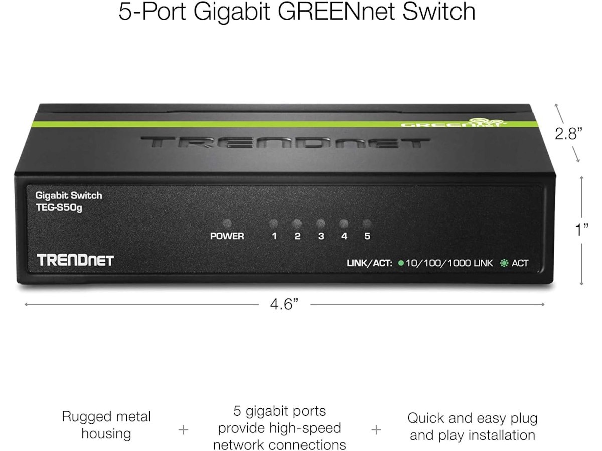 TRENDnet 5PORT GIGABIT GREENNET SWITCH METAL - Monoprice.com