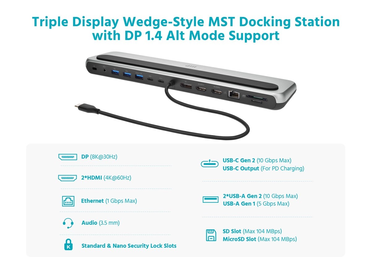 Monoprice 12-in-1 USB-C Triple Display Wedge-Style Docking Station