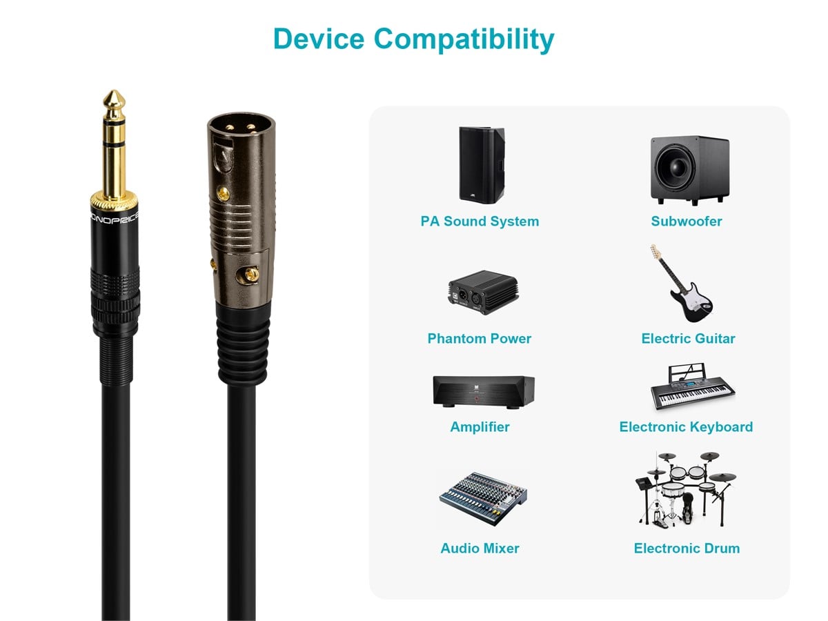 Monoprice 3ft Premier Series XLR Male to 1/4in TRS Male Cable