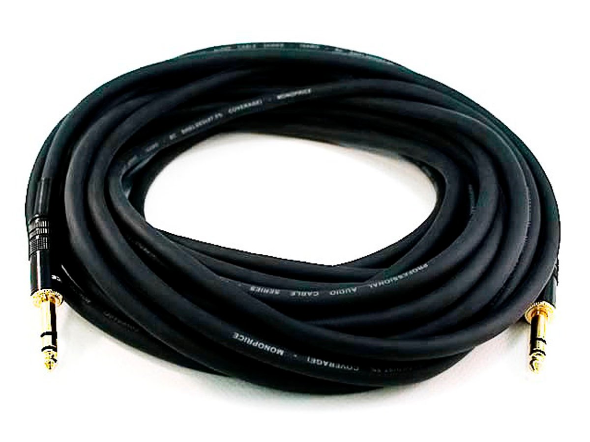 Male to Male Cable Cord 35 Feet- Black 16AWG Gold Plated TRS Monoprice Premier Series 1/4 Inch 