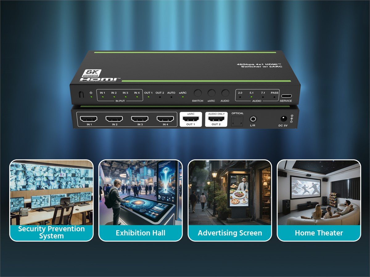 8K60 4x1 Video Switcher with HDMI plus Audio Extraction, CE