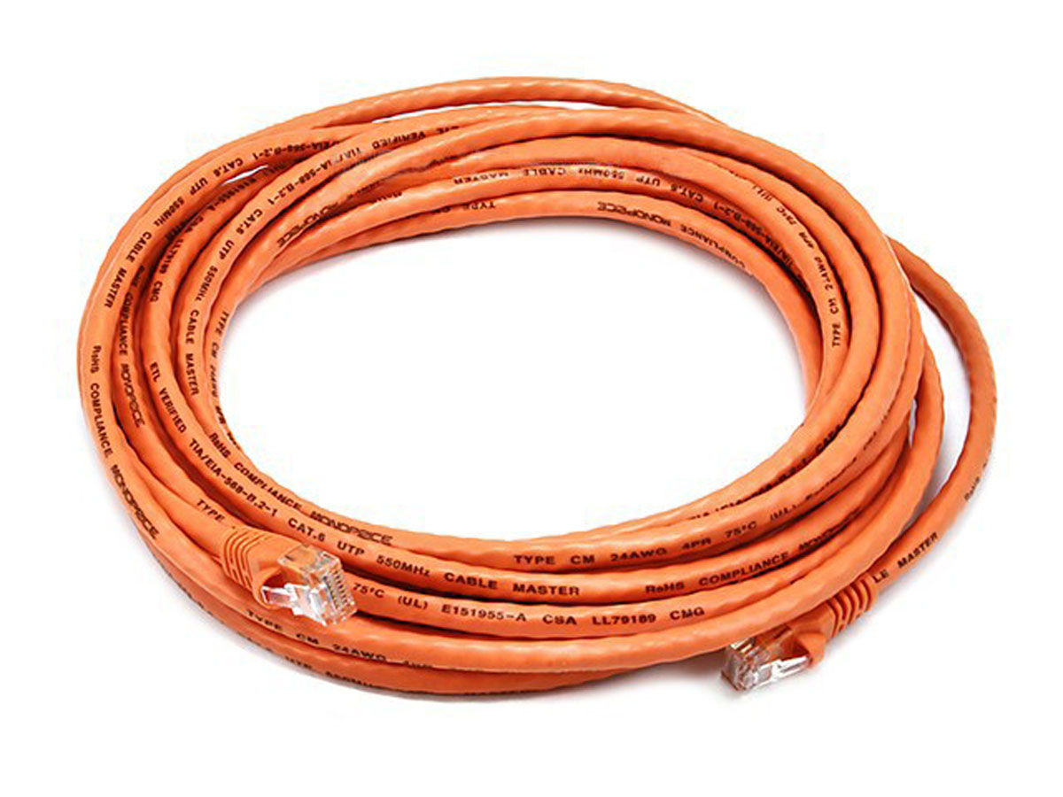 Monoprice Cat6 Ethernet Patch Cable - Snagless RJ45, Stranded, 550MHz, UTP, Pure Bare Copper Wire, 24AWG, 20ft, Orange - main image