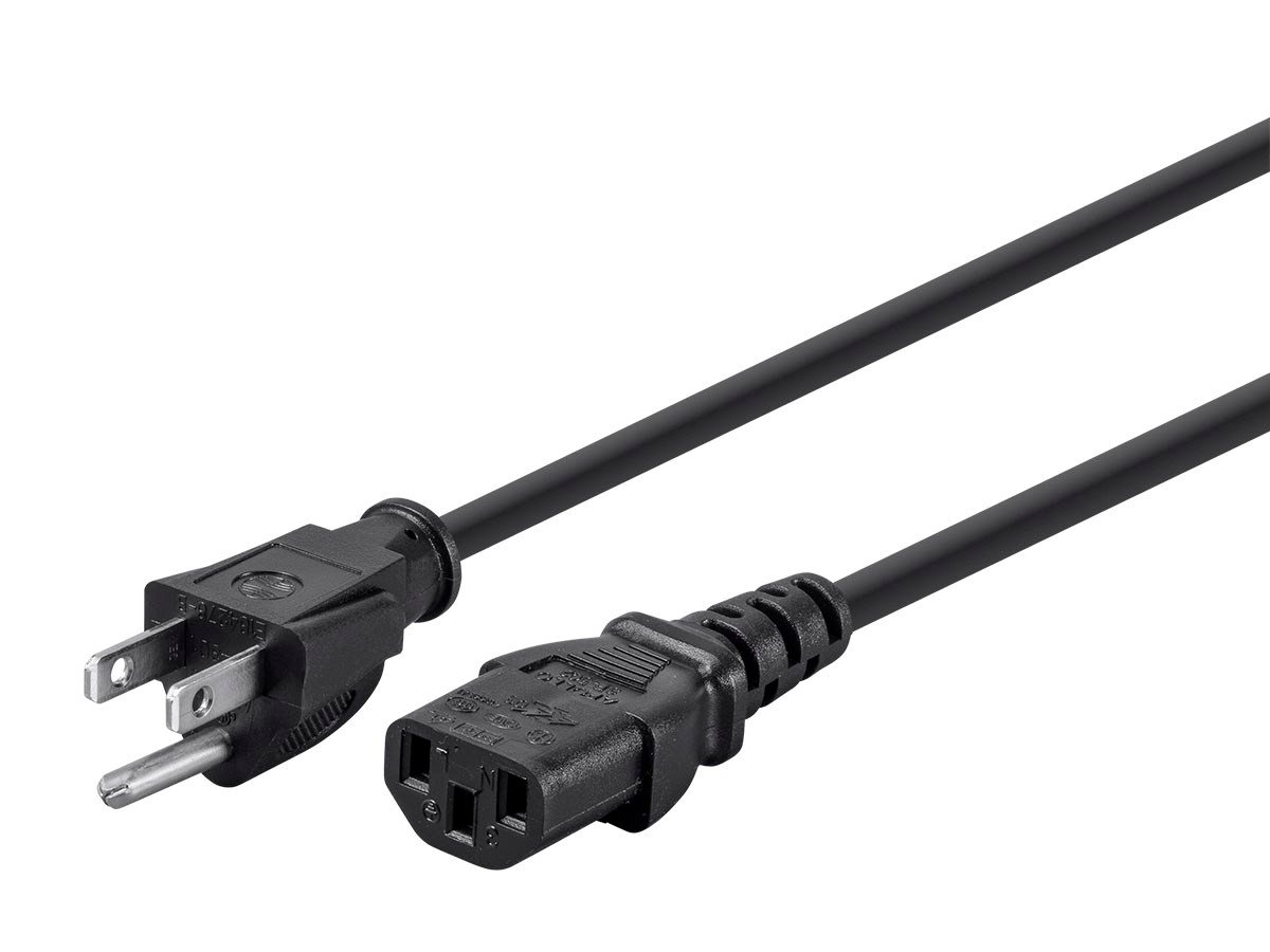 Monoprice Power Cord - NEMA 5-15P To IEC 60320 C13, 18AWG, 10A/1250W, 125V, 3-Prong, Black, 6ft