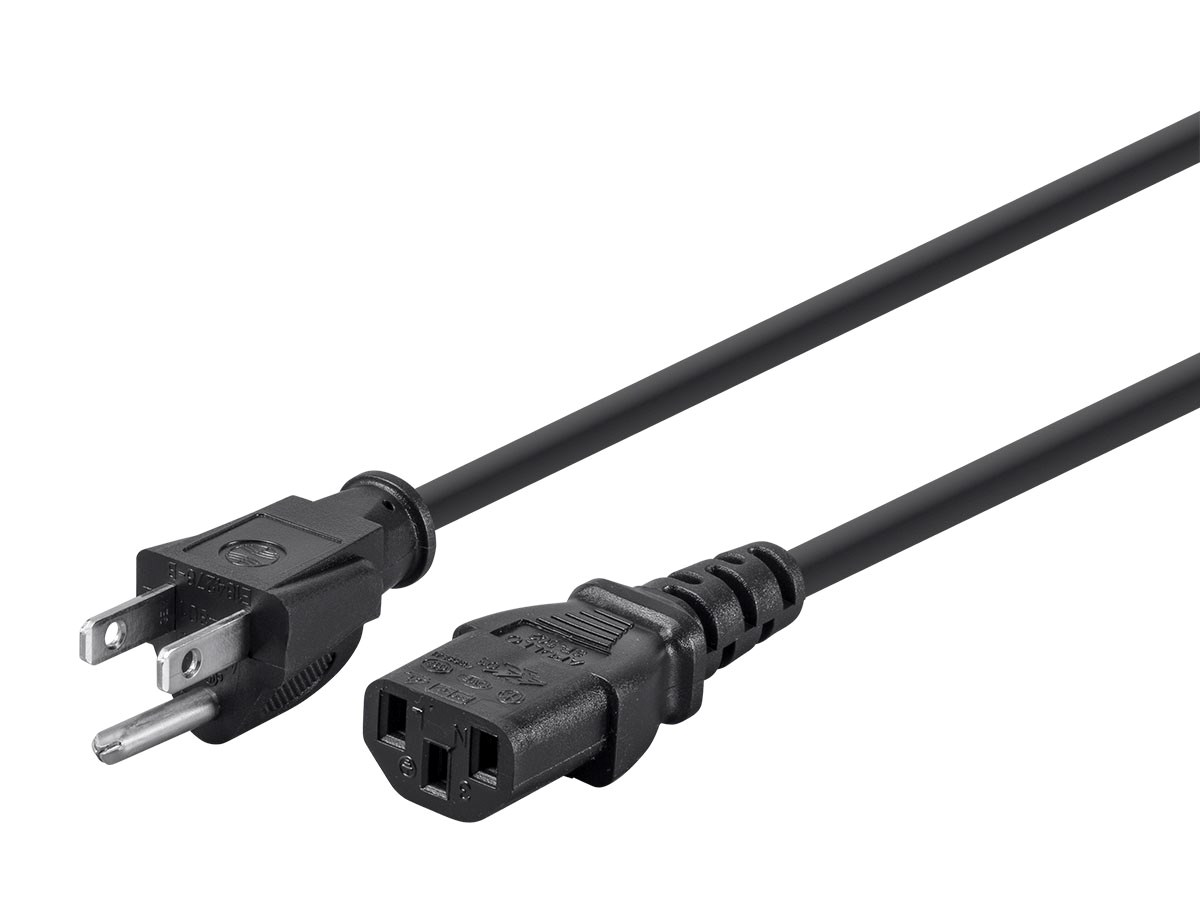 Monoprice Power Cord - NEMA 5-15P To IEC 60320 C13, 16AWG, 13A/1625W, 3-Prong, Black, 15ft