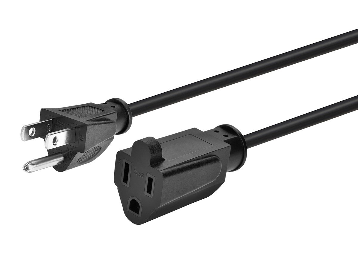 Monoprice Extension Cord - Indoor & Outdoor NEMA 5-15P to NEMA 5-15R, 14AWG, 15A/1875W, 3-Prong, Black, 25ft - main image