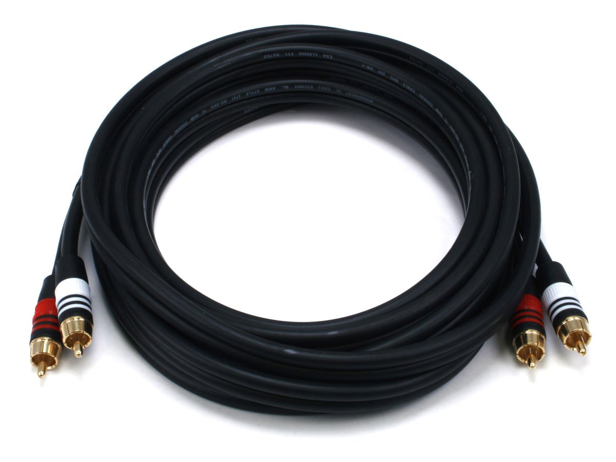 Monoprice 15ft Premium 2 RCA Plug/2 RCA Plug M/M 22AWG Cable - Black