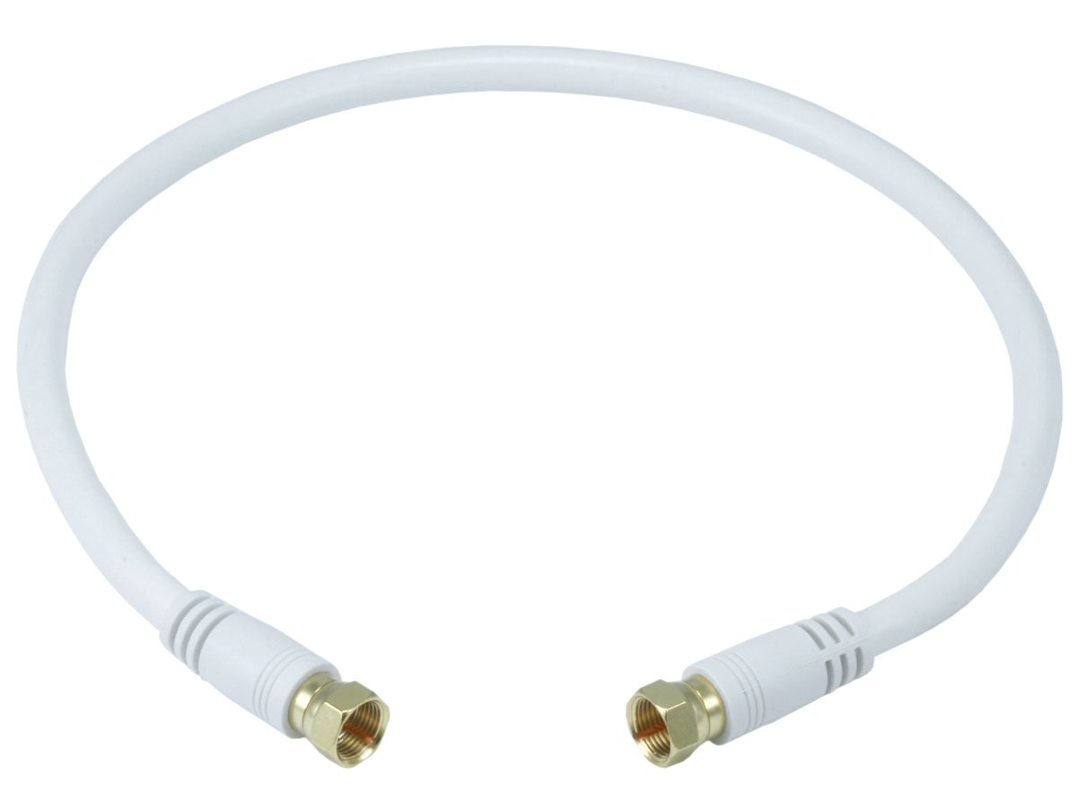 Monoprice 1.5ft RG6 (18AWG) 75Ohm, Quad Shield, CL2 Coaxial Cable with F Type Connector - White - main image