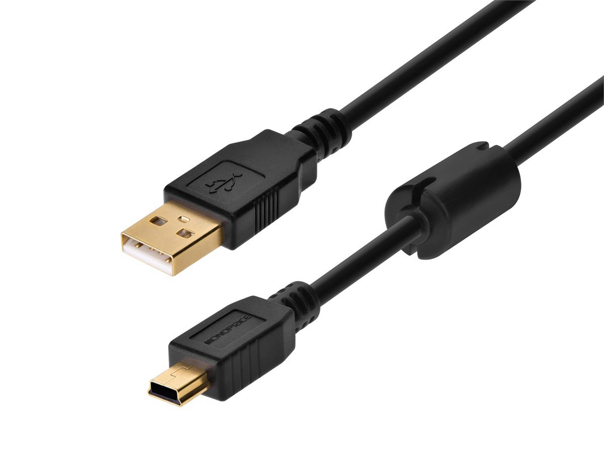 Monoprice 3' Gold Plated USB 2.0 A Male to Mini-B 5Pin Male 28/24AWG Cable with Ferrite Core Black