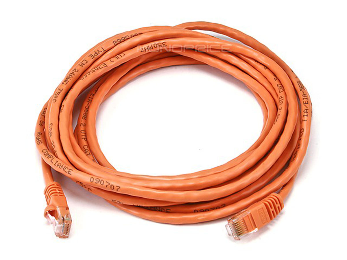 Monoprice Cat5e Ethernet Patch Cable - Snagless RJ45, Stranded, 350MHz, UTP, Pure Bare Copper Wire, Crossover, 24AWG, 14ft, Orange - main image