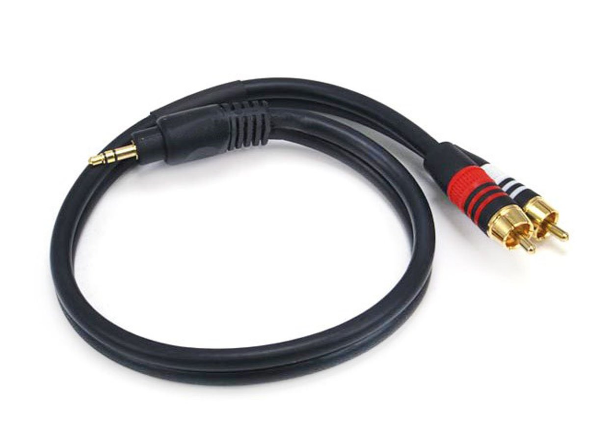 Monoprice 1.5ft Premium 3.5mm Stereo Male to 2RCA Male 22AWG Cable (Gold Plated) - Black - main image