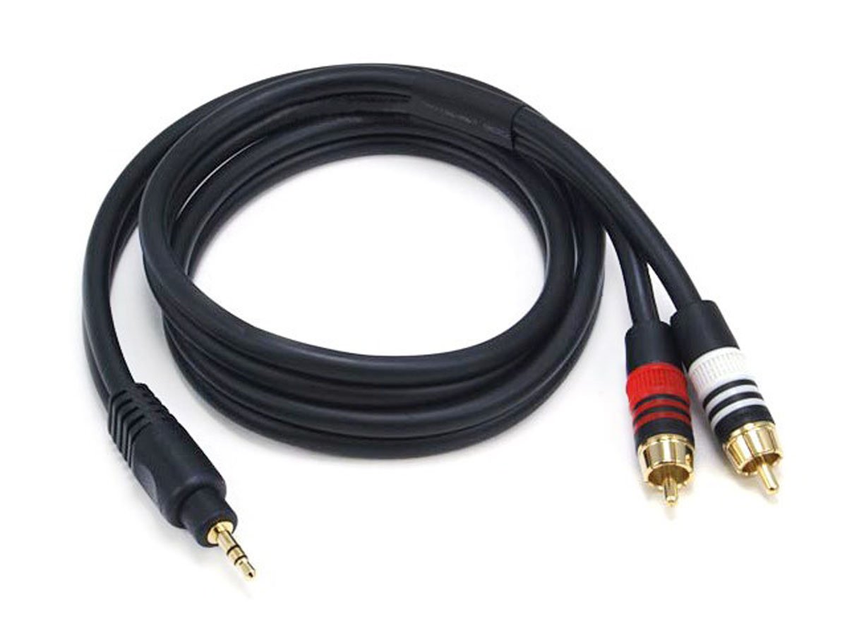 Monoprice 3ft Premium 3.5mm Stereo Male to 2RCA Male 22AWG Cable (Gold Plated) - Black - main image