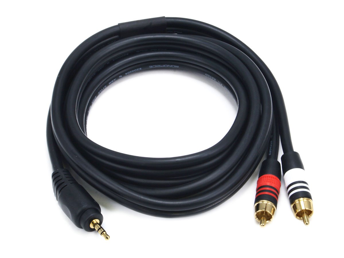 Monoprice 6ft Premium 3.5mm Stereo Male to 2RCA Male 22AWG Cable (Gold Plated) - Black - main image