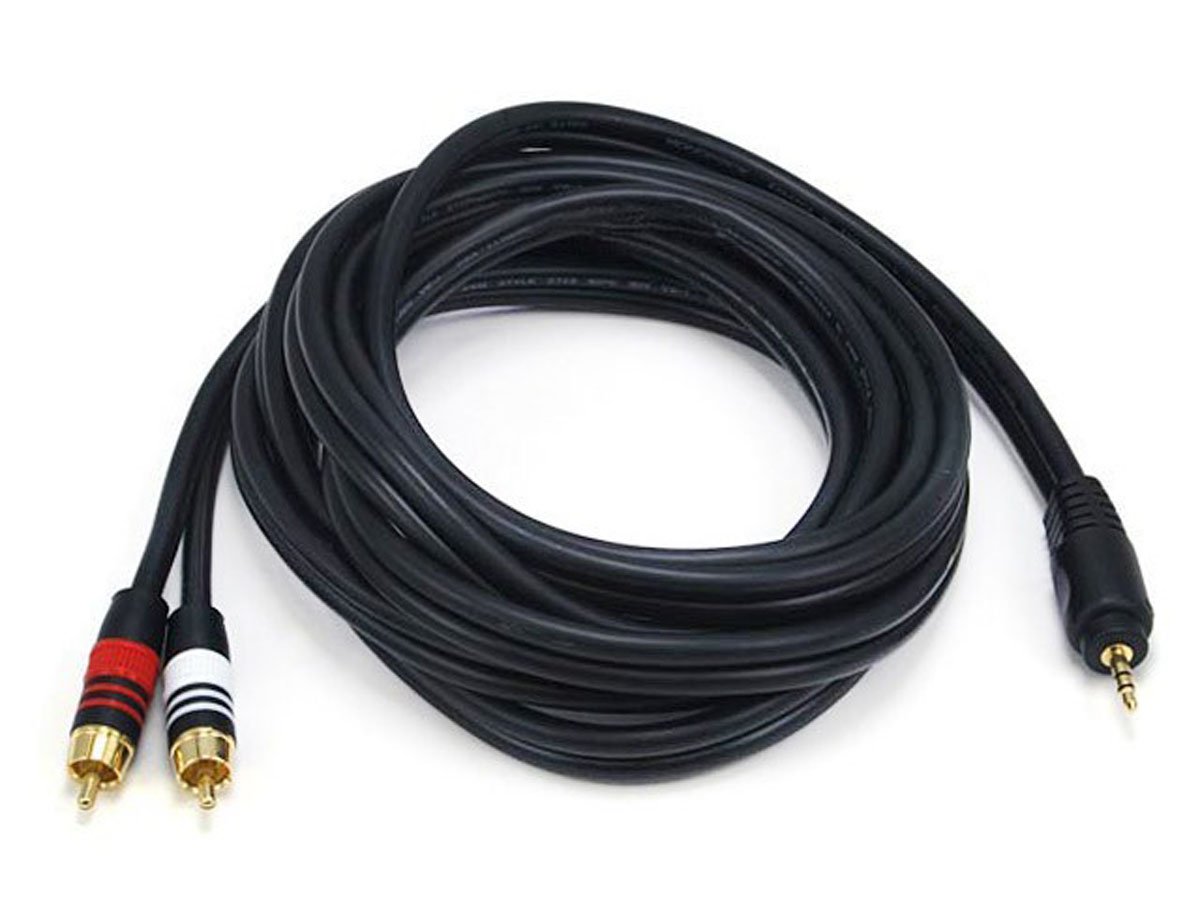 Monoprice 10ft Premium 3.5mm Stereo Male to 2RCA Male 22AWG Cable (Gold Plated) - Black - main image