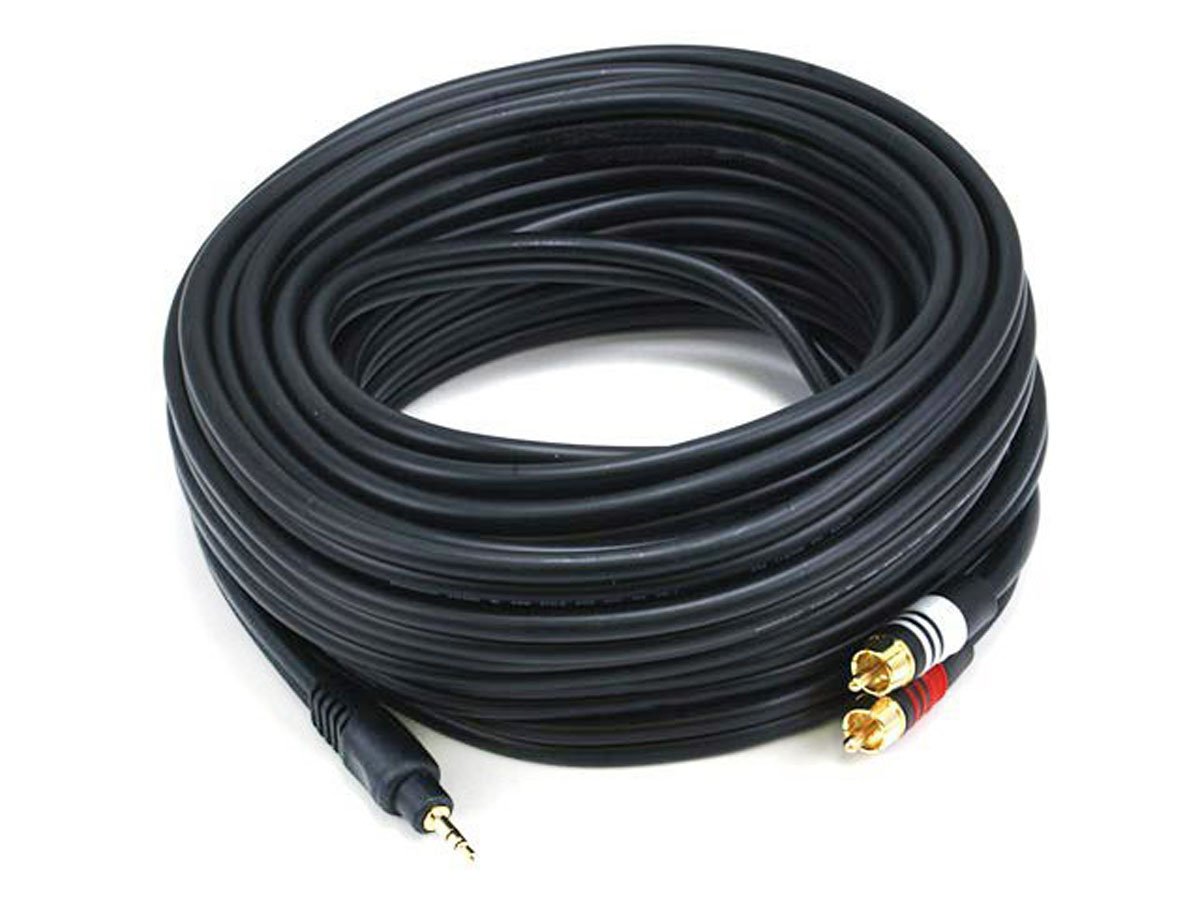 Monoprice 35ft Premium 3.5mm Stereo Male to 2RCA Male 22AWG Cable (Gold Plated) - Black - main image