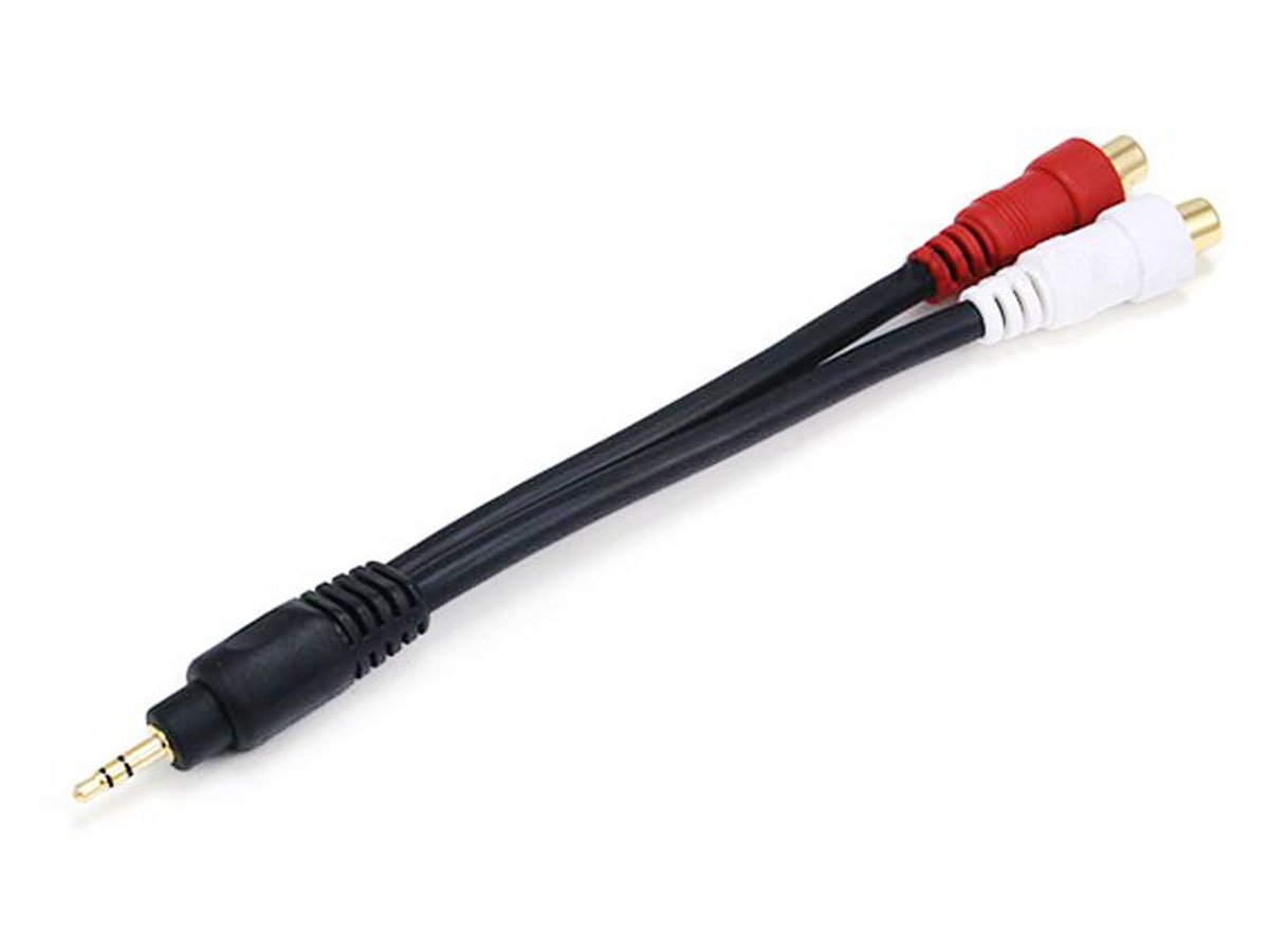 Monoprice 7in Premium 3.5mm Stereo Male to 2RCA Female 22AWG Cable (Gold Plated), Black - main image