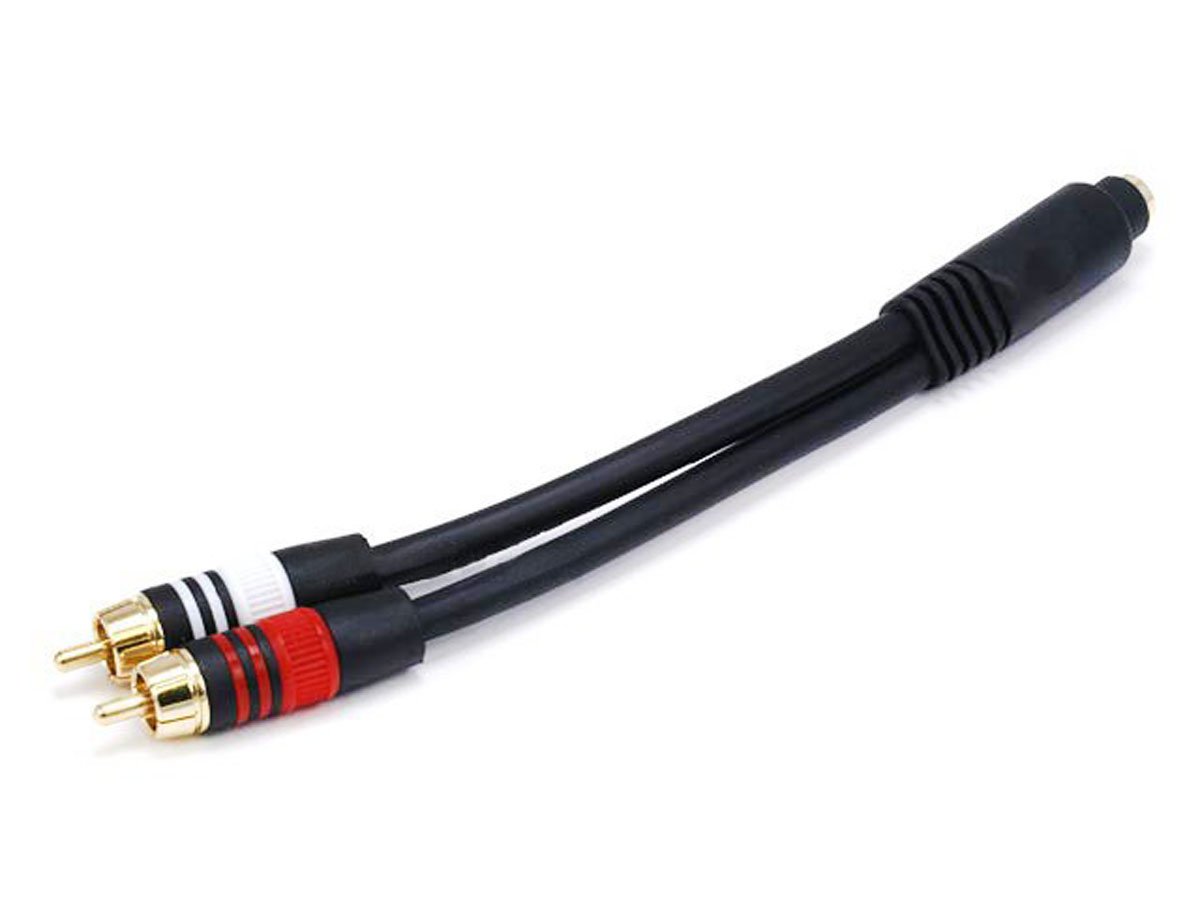 Monoprice 6in Premium 3.5mm Stereo Female to 2x RCA Male Cable, 22AWG Gold Plated, Black - main image