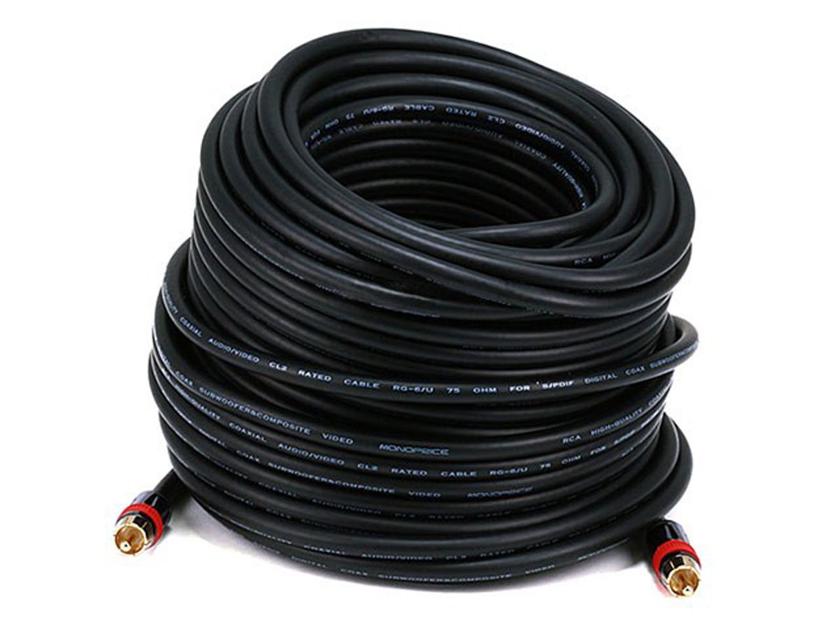 Monoprice 100ft High-quality Coaxial Audio/Video RCA CL2 Rated Cable - RG6/U 75ohm (for S/PDIF, Digital Coax, Subwoofer & Composite Video) - main image
