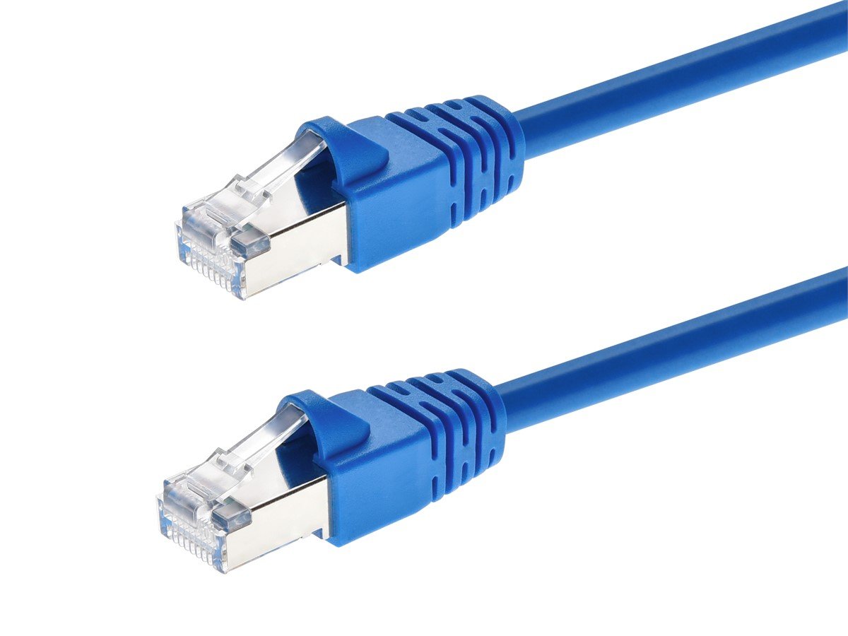 Monoprice Cat6A 1ft Blue Patch Cable,  Double Shielded (S/FTP), 26AWG, 10G, Pure Bare Copper, Snagless RJ45, Fullboot Series Ethernet Cable - main image
