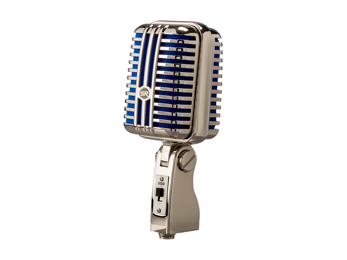 Stage Right by Monoprice Memphis Blue Classic Unidirectional Retro-Style  Dynamic Microphone with Pop-free On/Off Switch and Protective Case 