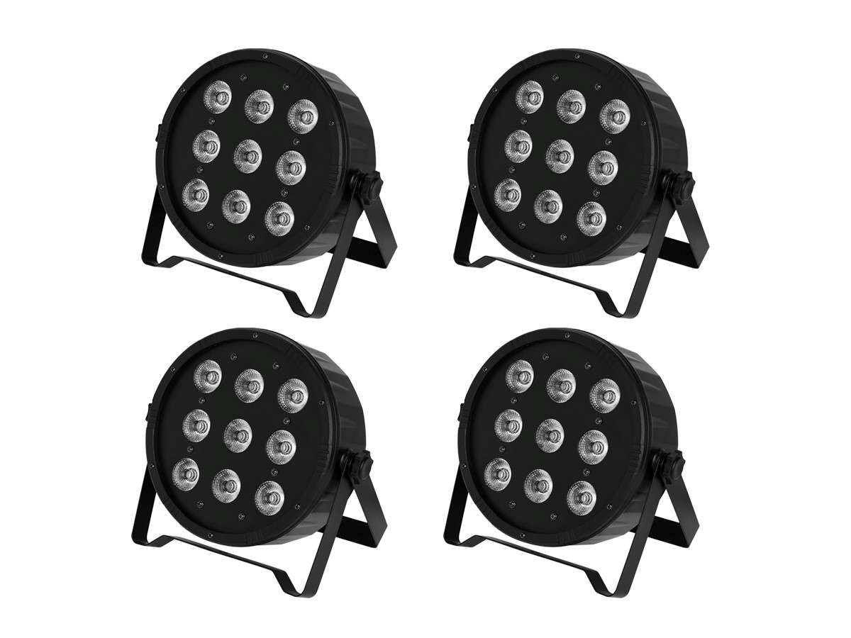 Stage Right by Monoprice 9x10W LED RGBW Flat PAR Stage Light 4-Pack w/ Cables (open box) - main image